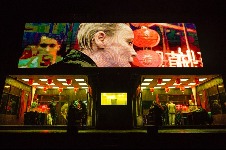 Rothko at Barbican stage with dynamic theatre, live cinema, installation art, dance, and techno by director Łukasz Twarko...