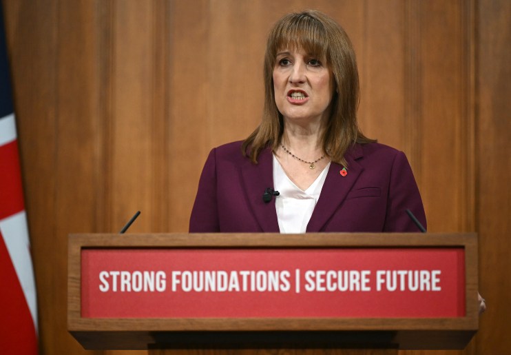 Chancellor Rachel Reeves gives a speech in Downing Street.