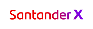 Santander X logo featuring bold red and white design elements, representing innovation and entrepreneurship initiatives