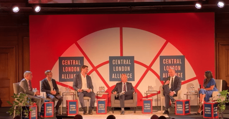 Panel discussion on London growth opportunities and challenges in property, planning, and infrastructure sectors.