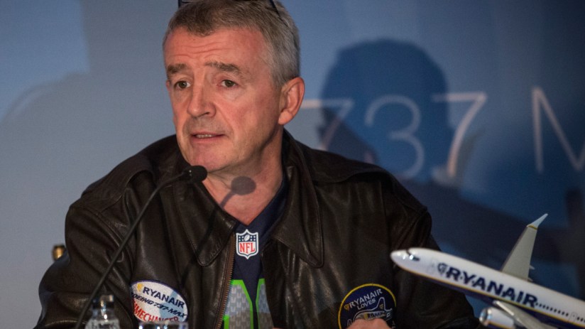 Michael OLeary, Ryanair CEO, addressing media at a press conference, discussing airline updates and future plans