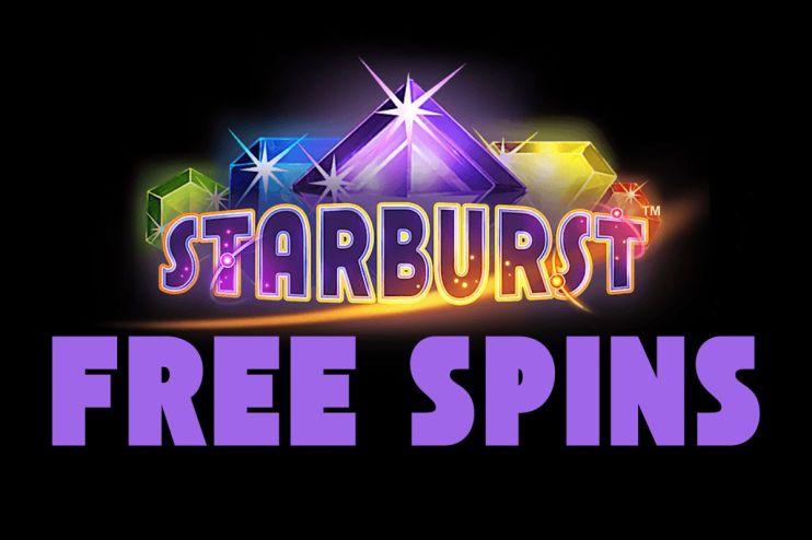 Colorful Starburst slot game screen with free spins feature highlighted, showcasing vibrant gemstone symbols and bright gr...