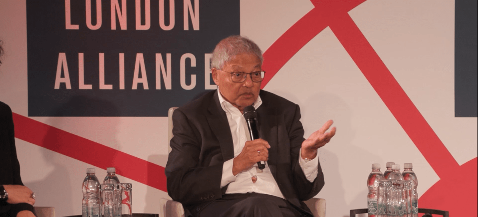 Mihir Bose speaking at Growth Panel 5, discussing business opportunities and challenges in the current economic climate.