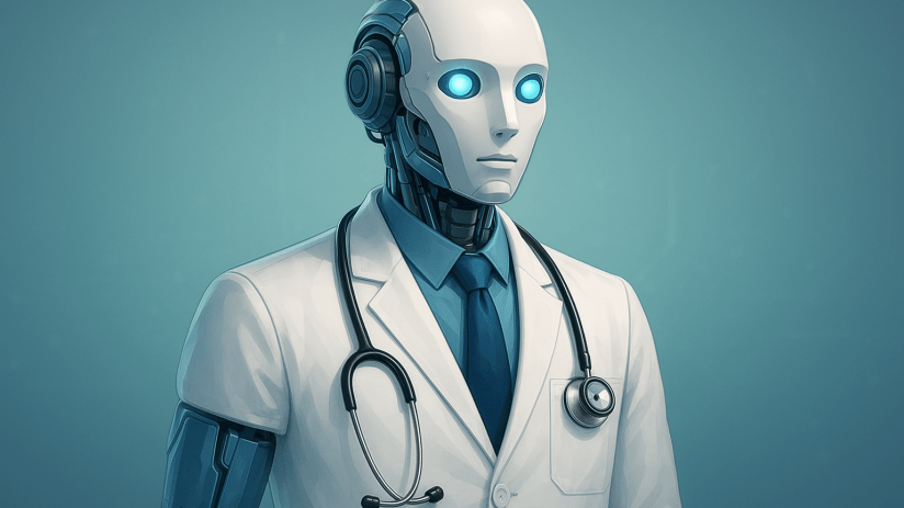 Healthcare professionals using AI technology on digital tablets in a modern hospital setting to enhance patient care.