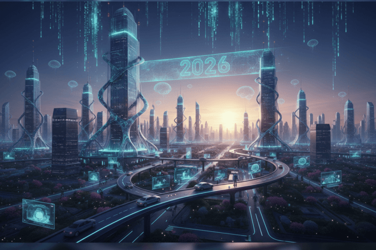 AI advancements and predictions for 2026 showcasing futuristic technology trends in artificial intelligence and innovation