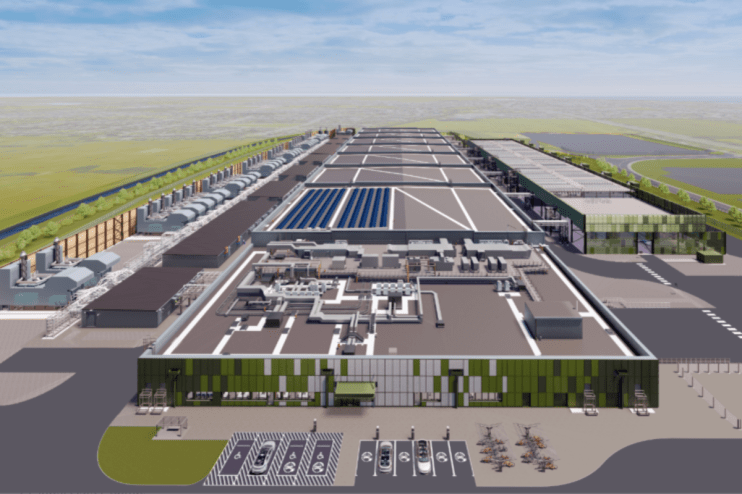 Google UKs new data center conceptual render showcasing modern architecture and sustainable design elements