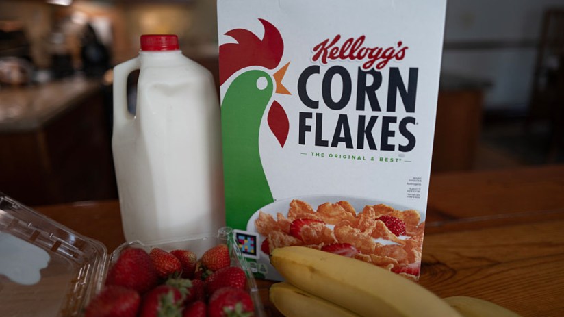 Kelloggs cereal boxes displayed on a supermarket shelf highlighting brands product variety and packaging design