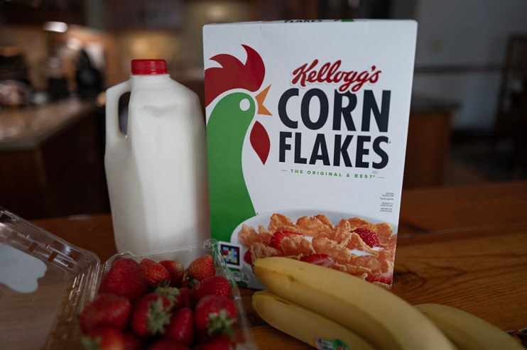 Kelloggs cereal boxes displayed on a supermarket shelf highlighting brands product variety and packaging design