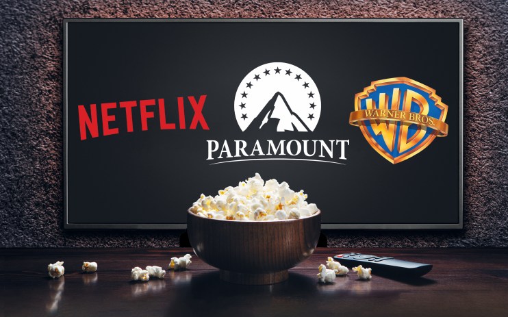 Netflix logo alongside Paramount and Warner Bros Discovery
