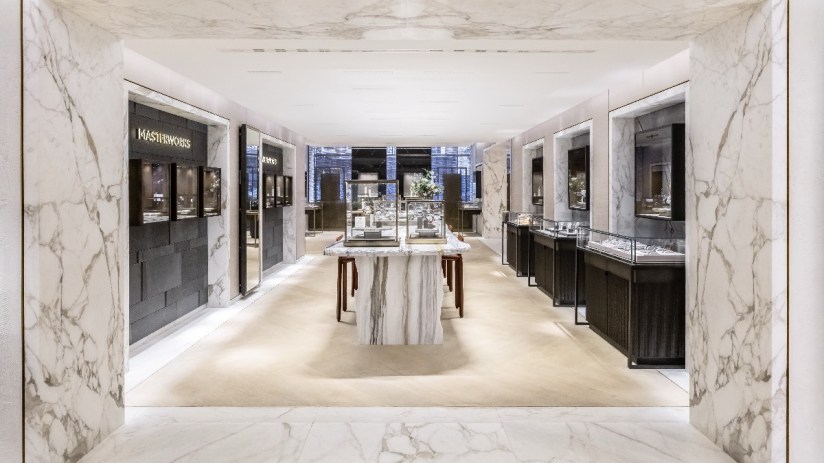 Bucherer luxury watch display featuring elegant timepieces in a sophisticated boutique setting
