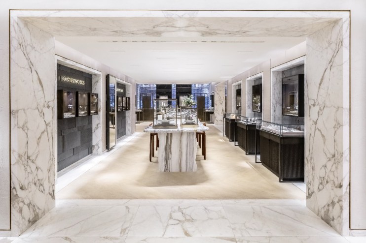 Bucherer luxury watch display featuring elegant timepieces in a sophisticated boutique setting
