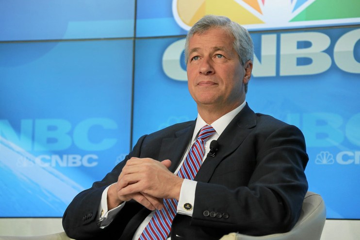 James Dimon discussing global financial trends at a business conference with a focus on economic strategies.