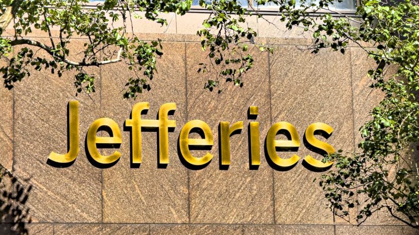 Jefferies logo prominently displayed on a modern office building facade, reflecting the companys financial industry presence.