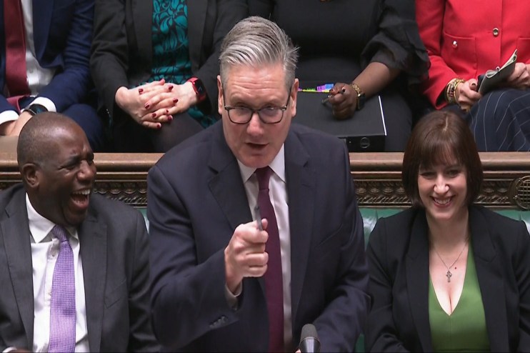 Keir Starmer debating during Prime Ministers Questions in the House of Commons, addressing political issues, UK Parliament