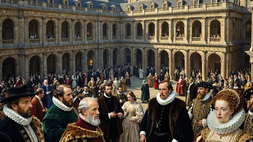 Grand opening ceremony of the Royal Exchange with dignitaries and attendees gathered outside the historic building.