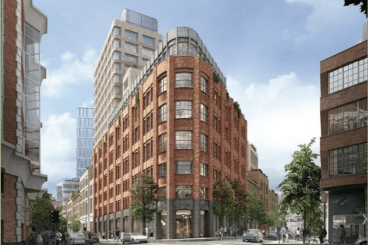 Shoreditch coworking space bustling with professionals collaborating in a modern, creative business environment