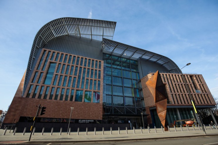 Wellcome Trust and Francis Crick Institute collaboration building exterior with modern architecture and branding signage