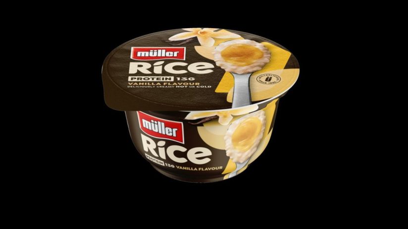 Muller Rice packaging showcasing new design and flavors in a promotional setting for a business article on product launch