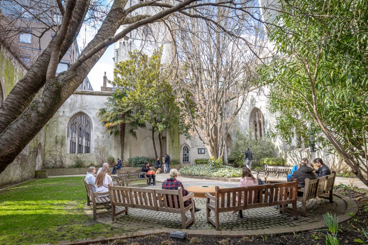 St Dunstan in the East ruins, lush greenery, historic London church, credit to Jamie Smith, vibrant urban escape