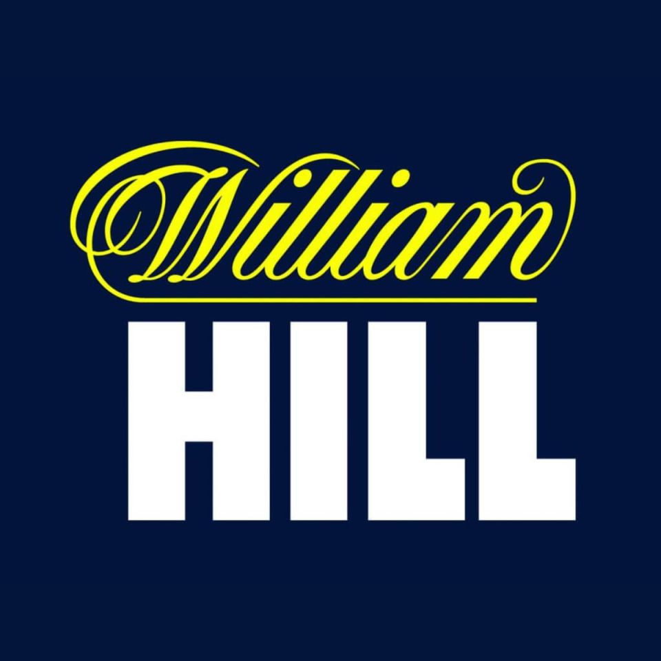 William Hill logo featuring bold white text on a dark blue background, representing the renowned bookmaker brand