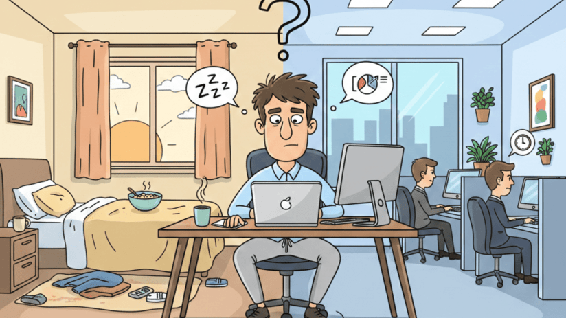 Gemini working remotely from home with a laptop on a desk, showcasing productivity in a modern home office setting