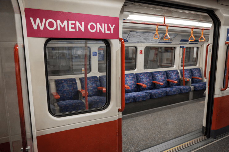 Women-only Tube carriage concept on London Underground highlighting gender-specific travel option for safer commuting expe...