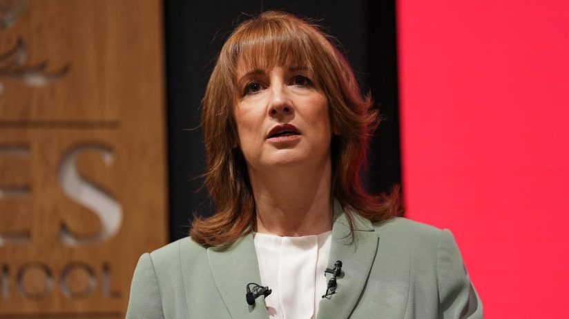 Rachel Reeves delivering her Mais Lecture, addressing economic policies and financial strategies at a business event.