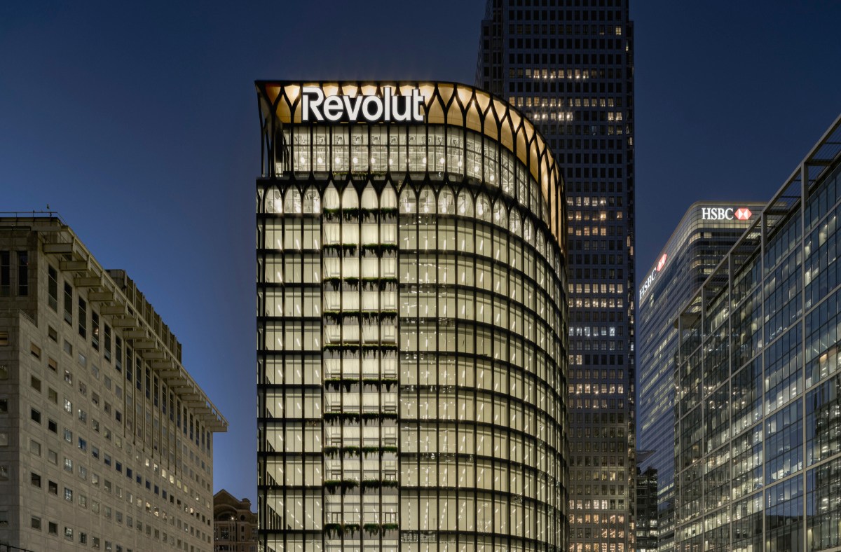 Revolut office interior showcasing modern workspace design with collaborative areas and tech-savvy workstations