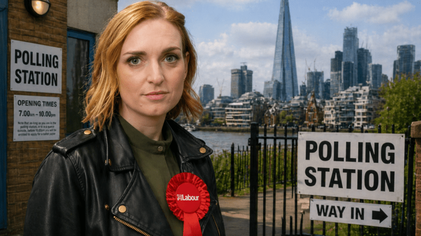 AI representation of Alys Denby casting a vote for the Labour party, emphasizing political engagement and decision-making.