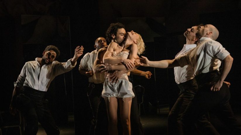Aiden Turner performs in period costume in a scene from Les Liaisons Dangereuses at a theater production.