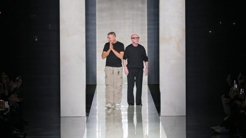 Dolce & Gabbana fashion collection showcase with elegant models on runway in vibrant, luxurious attire