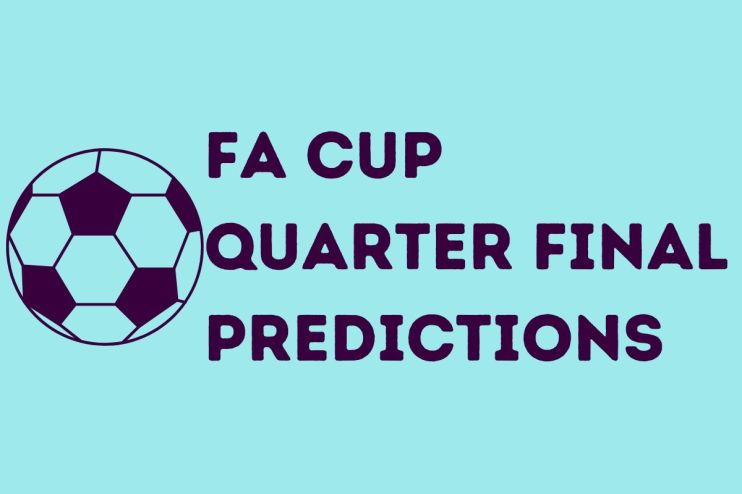 FA Cup quarter-final predictions board with team logos and match dates displayed prominently