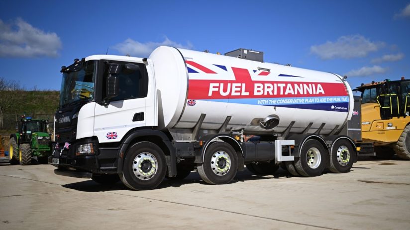 Conservative campaign poster promoting energy bill reform with the slogan Fuel Britannia prominently displayed.