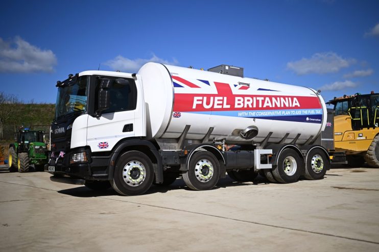 Conservative campaign poster promoting energy bill reform with the slogan Fuel Britannia prominently displayed.