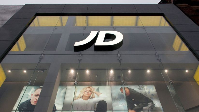 JD Sports storefront with branded signage and display windows showcasing athletic apparel and footwear