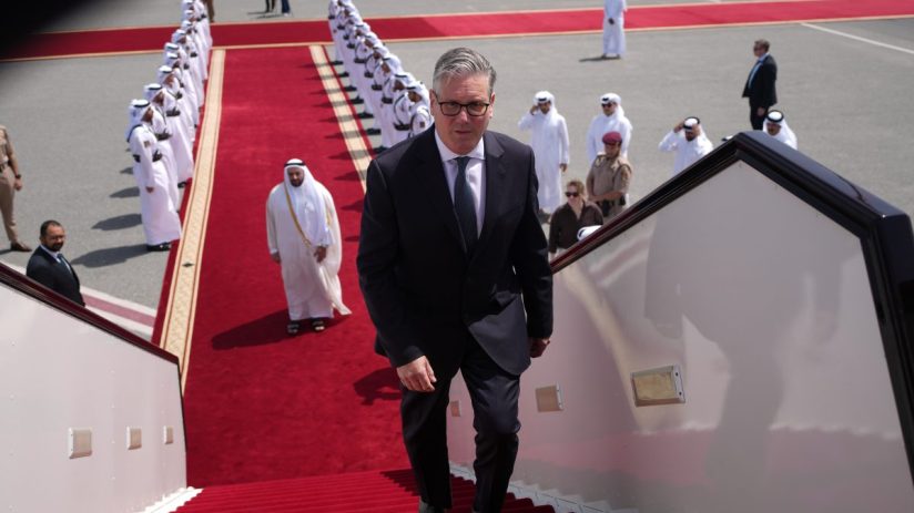 Keir Starmer engaging in discussions during his Gulf visit, highlighting diplomatic relations and regional cooperation ini...