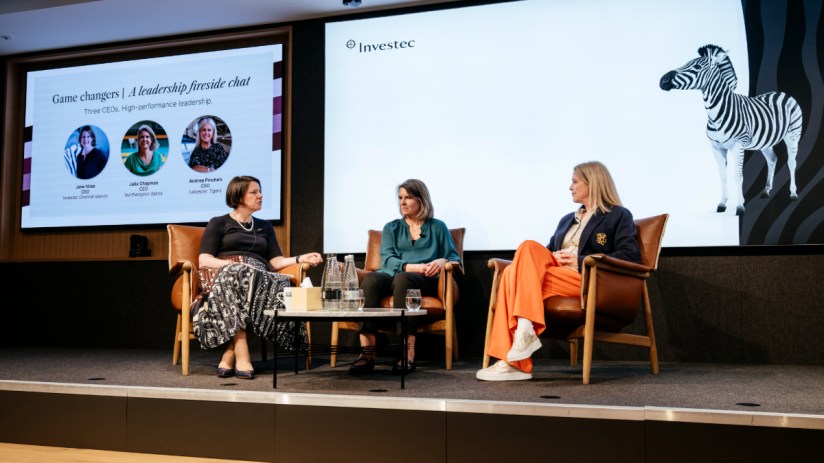 Investec's Jane Niles with rugby CEOs Julia Chapman and Andrea Pinchen
