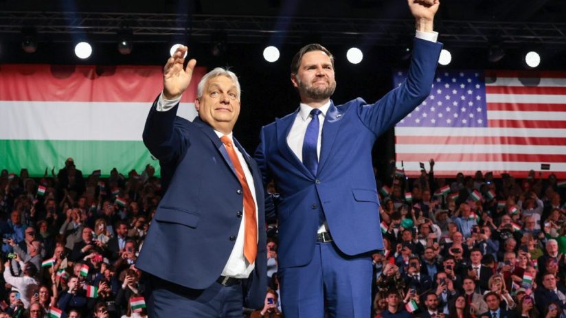 Hungarian Prime Minister Viktor Orban and U.S. Senator J.D. Vance in discussion during a bilateral meeting