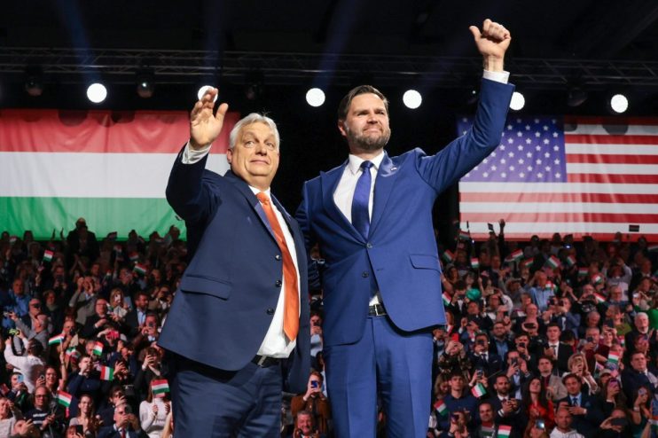 Hungarian Prime Minister Viktor Orban and U.S. Senator J.D. Vance in discussion during a bilateral meeting