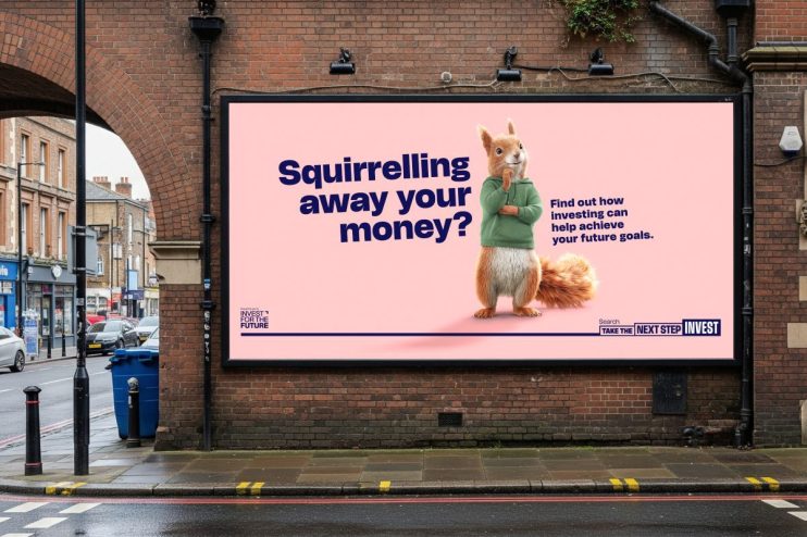 Savvy the squirrel wearing a campaign hat, surrounded by signs, highlighting its role in the latest community initiative