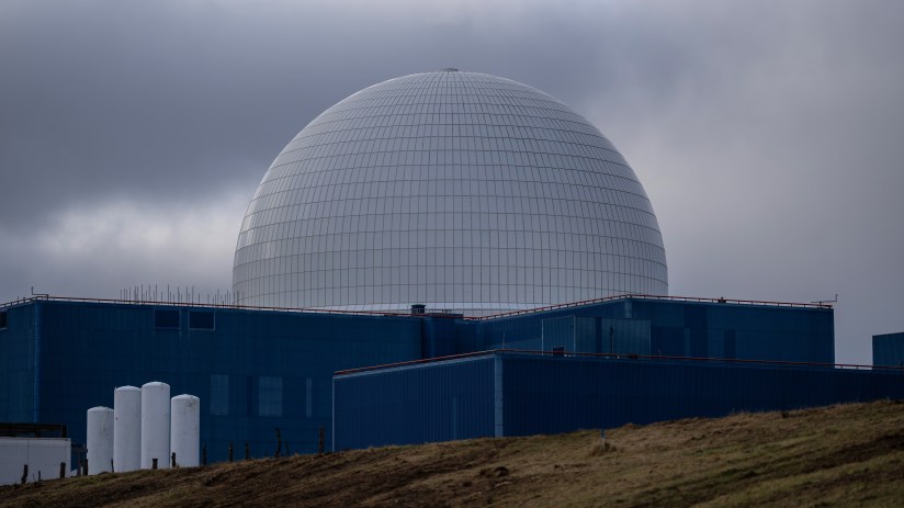Sizewell B nuclear power station with its distinctive dome structure and surrounding landscape in Suffolk, England