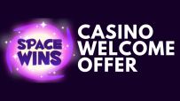 Space Wins Casino welcome offer highlighted with vibrant graphics and promotional details for new players on a starry back...