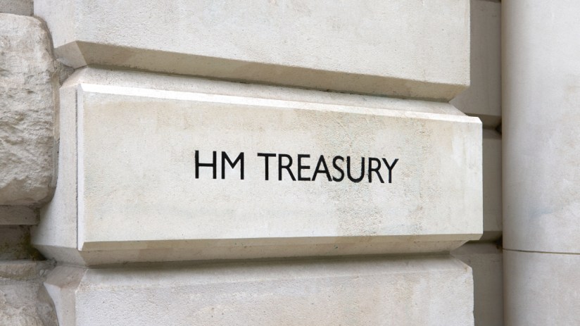 Treasury Department building with government bonds signage, representing financial management and bond issuance responsibi...
