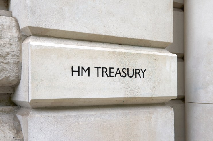 Treasury Department building with government bonds signage, representing financial management and bond issuance responsibi...