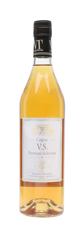 Vallein Tercinier VS Selection Cognac bottle on display, showcasing premium French brandy with elegant label design.