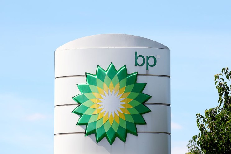 British Petroleum BP forecourt with fuel pumps and company signage visible in a business setting, highlighting energy serv...