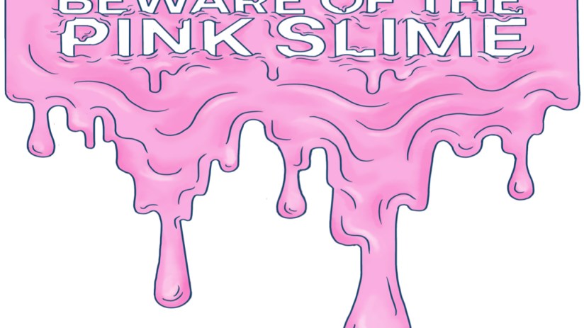 Person performing a squat exercise in a fitness studio surrounded by pink slime decorations.