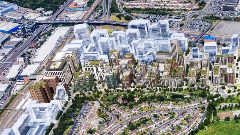 Brent Cross Town aerial view showcasing urban development and green spaces from the official website