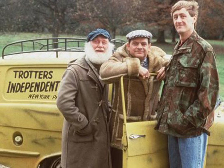 Scene from Only Fools and Horses TV show, featuring main characters in a humorous setting, credit to BBC