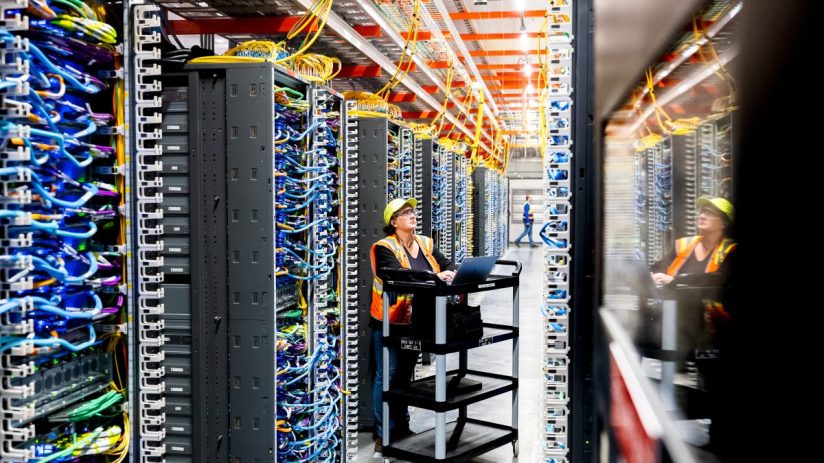AWS data centre exterior with modern architecture and advanced infrastructure in a business news context